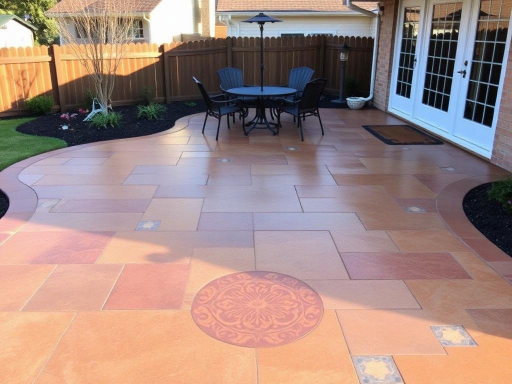 Stamped concrete patio with decorative pattern in Janesville WI